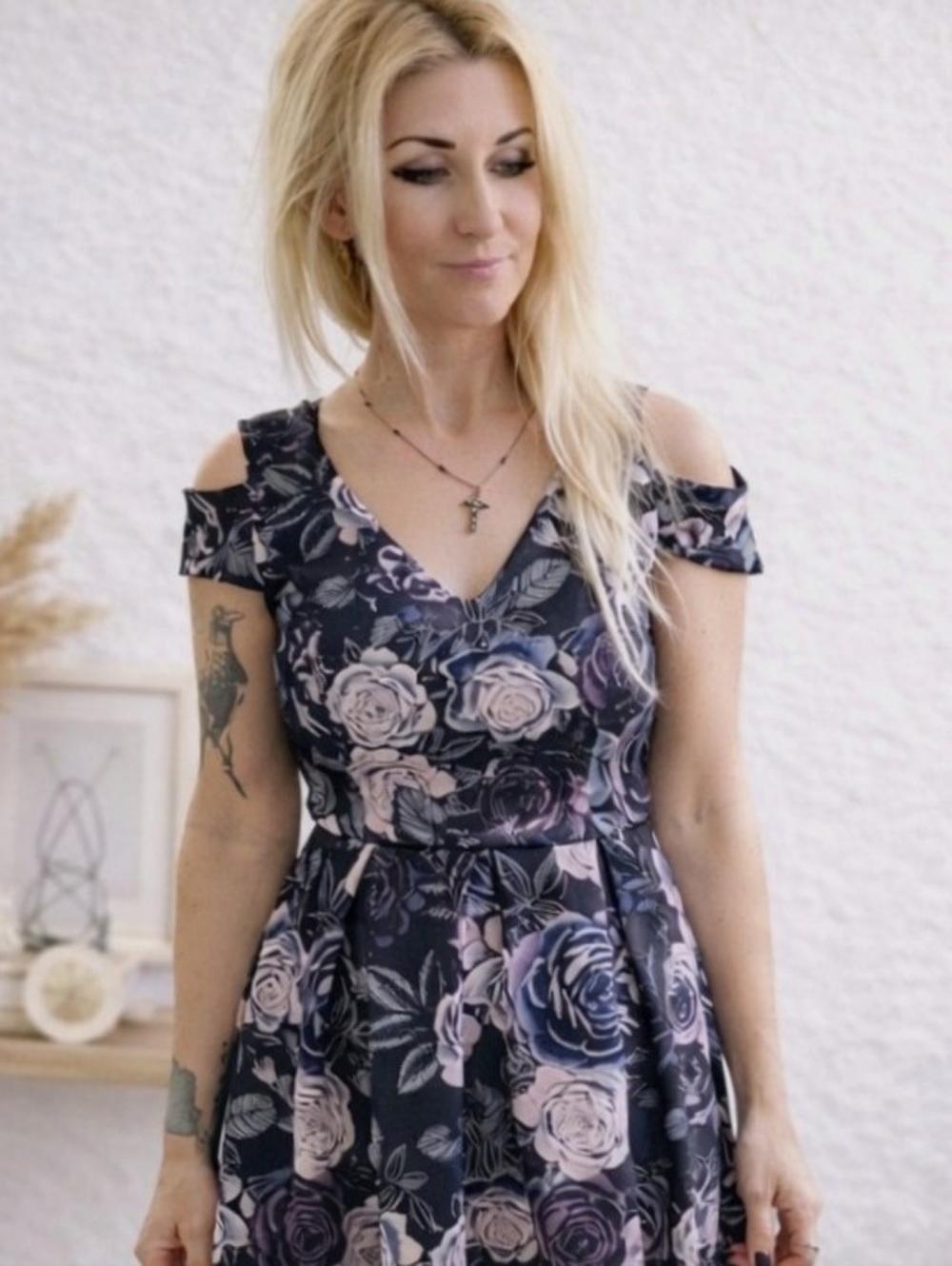 Charlotte Russe Navy Dress with Lavender Rose Print